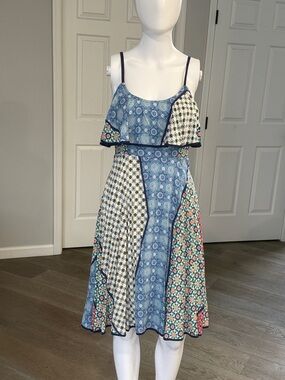 Tracy Reese Plenty Blue Red Multi-Print Ruffle Flared Flowy Summer Midi Dress-2